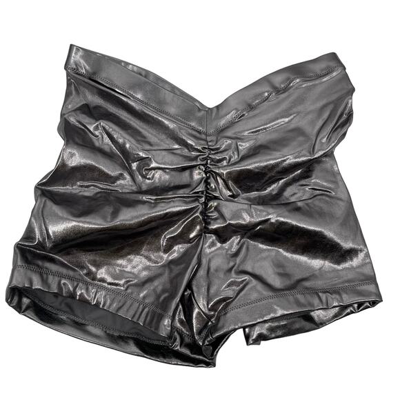 SKIMS Metallic Silver Grey Swim V Waist Short Carbon Ruched Stretch Lined XS NEW - Picture 3 of 8